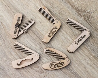 5 Folding Beard Comb SVG Laser Cut Pocket Hair Engraved Grooming