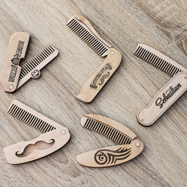 Laser cut wooden combs svg bundle Glowforge beard comb set of 5 svg cricut Pocket hair comb dxf cnc vector pattern svg digital download