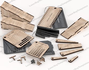 Laserkalibrierung Pack Bundle SVG-Datei Laser Kerf-Test svg Laser-Pins Fokus Tiefenmesser Kalibrierung Schritt Laser Materialstärke Test Laser