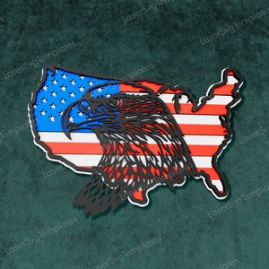 Meerlaagse kaart van de Verenigde Staten met Eagle wandpaneel lasergesneden SVG-bestand Glowforge 3D multi-layer houten USA Eagle kaart DXF gesneden vector sjabloon