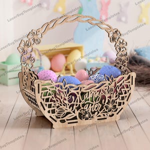 Cesta para huevos de Pascua cortada con láser, archivo svg, Glowforge, cesta decorativa para dulces de Pascua, svg, cricut, cesta para huevos de Pascua, dxf, cnc, vector