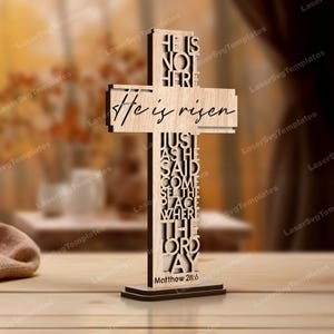 Stand Ostern Er ist auferstanden Kreuz Laser cut svg Datei Glowforge Multilayer Osterkreuz Cnc Vektor Vorlage Jesus Osterkreuz Dxf Schnittplan