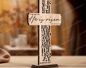 He Is Risen Cross Laser Cut SVG Stand Scripture Easter Decor