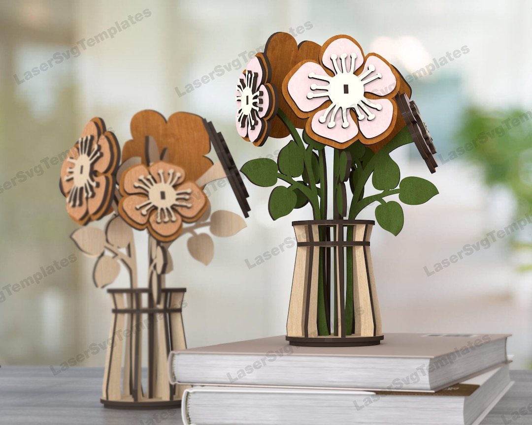 Bluebells Flowers Vase Table Decor Laser Cut Svg File Glowforge