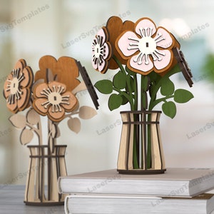Campanule fiori vaso decorazioni da tavola taglio laser file in formato SVG Glowforge in legno 3D campanule fiori vaso dxf piano di taglio Campanule bouquet vaso in formato SVG