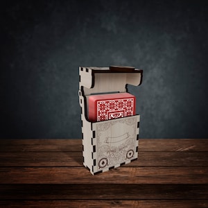 Modello SVG di scatola di carte da gioco in legno tagliato al laser Scatola Glowforge per carte da gioco SVG Cricut Modello vettoriale di carte da gioco dxf cnc