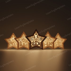 Laser cut Weihnachten Tisch Lampe svg 5 Bundle Glowforge Kerzenhalter Bundle svg Cricut Tischlampe moderne Laterne dxf cnc vektor muster