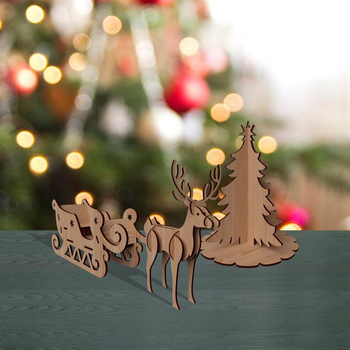 Christmas Standing Sleigh Reindeer Tree Table Decoration Laser Cut Svg ...