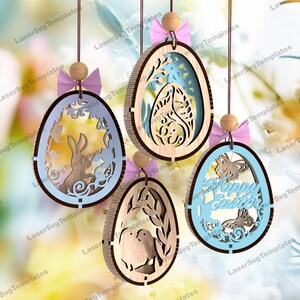 Adornos de huevo de conejo de Pascua cortados con láser, archivo svg, adornos de Pascua Glowforge, decoración svg, adornos de Pascua, vector dxf, archivo láser de huevo de Pascua