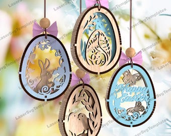 Easter bunny egg ornaments laser cut svg file Glowforge Easter ornaments decoration svg Easter ornaments dxf vector Easter egg laser file