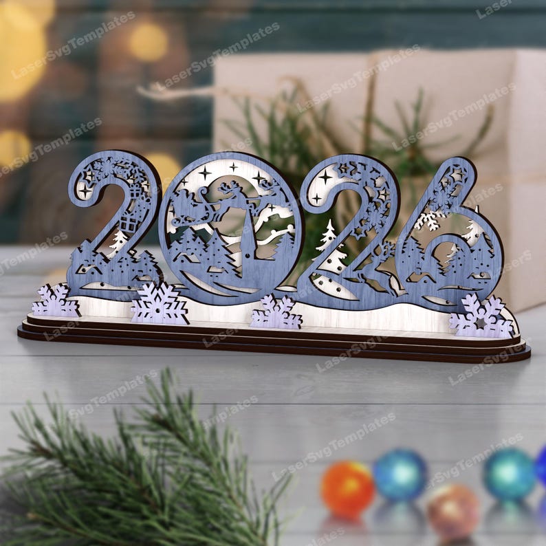 Standing Christmas New Year 2026 Table Decor Laser Cut Svg File Il Eavr 