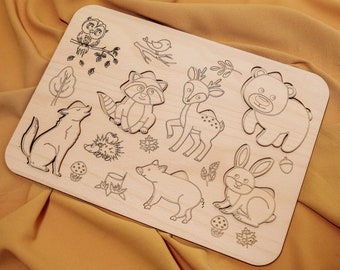 Laser cut educational kids animals puzzle svg template Glowforge kids montessori puzzle dxf cut plan cnc vector pattern Instant download