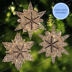 Christmas star ornaments 3 bundle laser cut svg file Glowforge Christmas ornament star svg Christmas star dxf template dxf  Christmas laser
