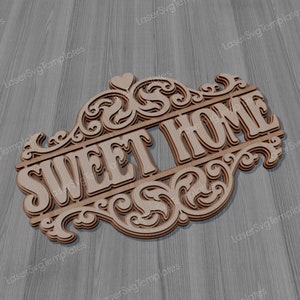 Lasergeschnittenes mehrschichtiges Türhänger-Schild „Sweet Home“ SVG-Vorlage
