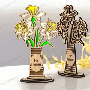 Laser cut wooden vase flowers table decor svg file Glowforge multilayer mandala decorative vase flower dxf vector pattern Mothers day svg