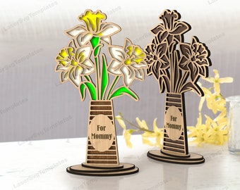 Standing Daffodil Vase Laser Cut SVG For Mommy Multilayer Flower