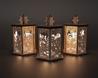 Christmas Night Lamp Laser Cut SVG Star Lantern Wood Candle Holder