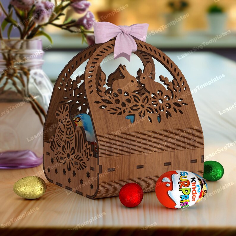 2 Easter Bunny Egg Basket Laser Cut Svg File Glowforge Easter Egg ...