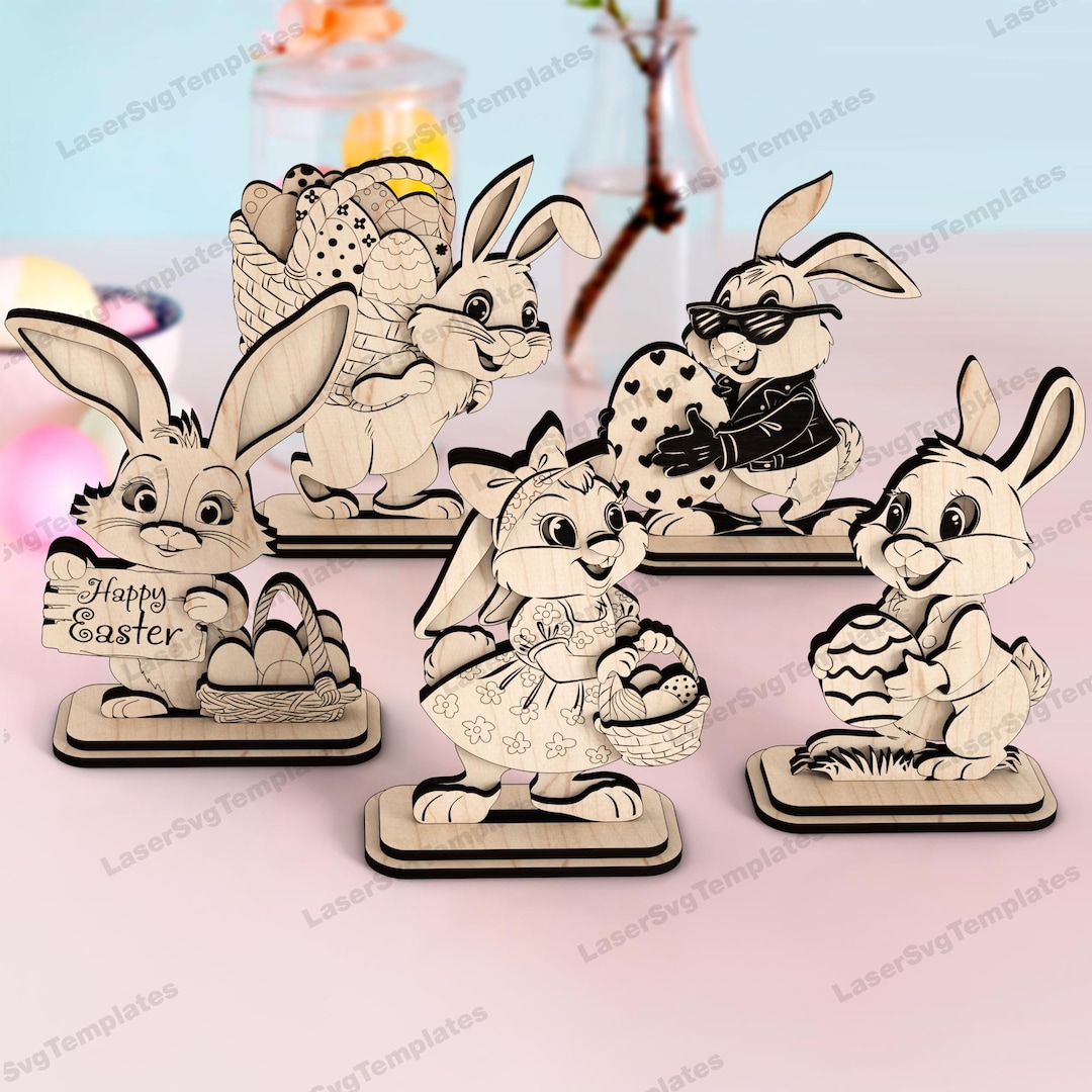Standing Easter Bunny Decoration 5 Bundle Laser Cut Svg File Glowforge ...