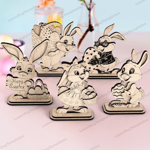 Decorazione coniglietto pasquale in piedi 5 bundle file svg tagliato al laser Glowforge Decorazione da tavolo in legno coniglietto pasquale bundle dxf laser Coniglietto laser