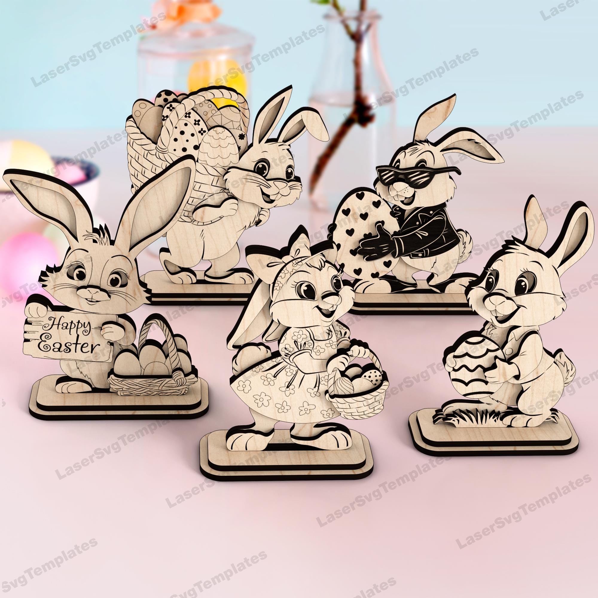 Standing Easter Bunny Decoration 5 Bundle Laser Cut Svg File Glowforge ...