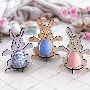 Archivo svg de soporte para huevos de conejo de Pascua cortado con láser Paquete de soporte para huevos Glowforge svg Cricut Plantilla dxf cnc para soporte para huevos de Pascua Corte láser de conejo