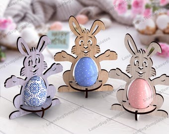 Laser cut Easter bunny egg holder svg file Glowforge egg holder stand bundle svg cricut Easter egg holder dxf cnc template Bunny laser cut