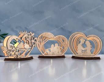 Valentines romantic couple 3 candle holder laser cut svg file Glowforge Valentines couple night lamp svg Love couple candle holder dxf laser