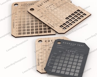 Archivo SVG de prueba de corte por láser de corte por grabado. Prueba de material de grabado Glowforge SVG. Plantilla DXF de prueba de grabado láser.