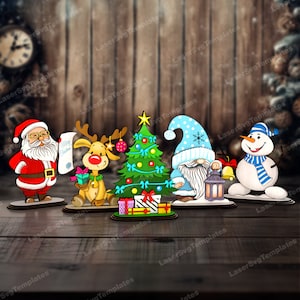 Découpé au laser Noël debout nain de renne décoration de table fichier svg Glowforge Noël table déco bundle modèle vectoriel laser dxf