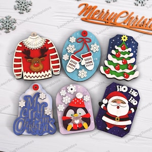 Christmas ornaments gift card holders 6 bundle laser cut svg file Glowforge Christmas gift card holders svg New Year cards holder dxf vector