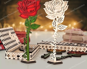 Stand rose flowers with box laser cut svg file Glowforge Valentines custom rose flowers dxf vector Personalized rose flowers laser cut cnc