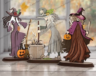 3 Halloween Witch SVG Laser Cut Standing Shelf Sitter Multilayer Decor