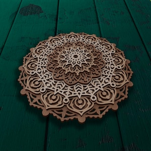 Laser geschnitten Multilayer 3D Mandala svg Template Glowforge 3D Multi Layer Holz Wand Kunst Quadrat Blume dxf Schnitt Plan Digital download