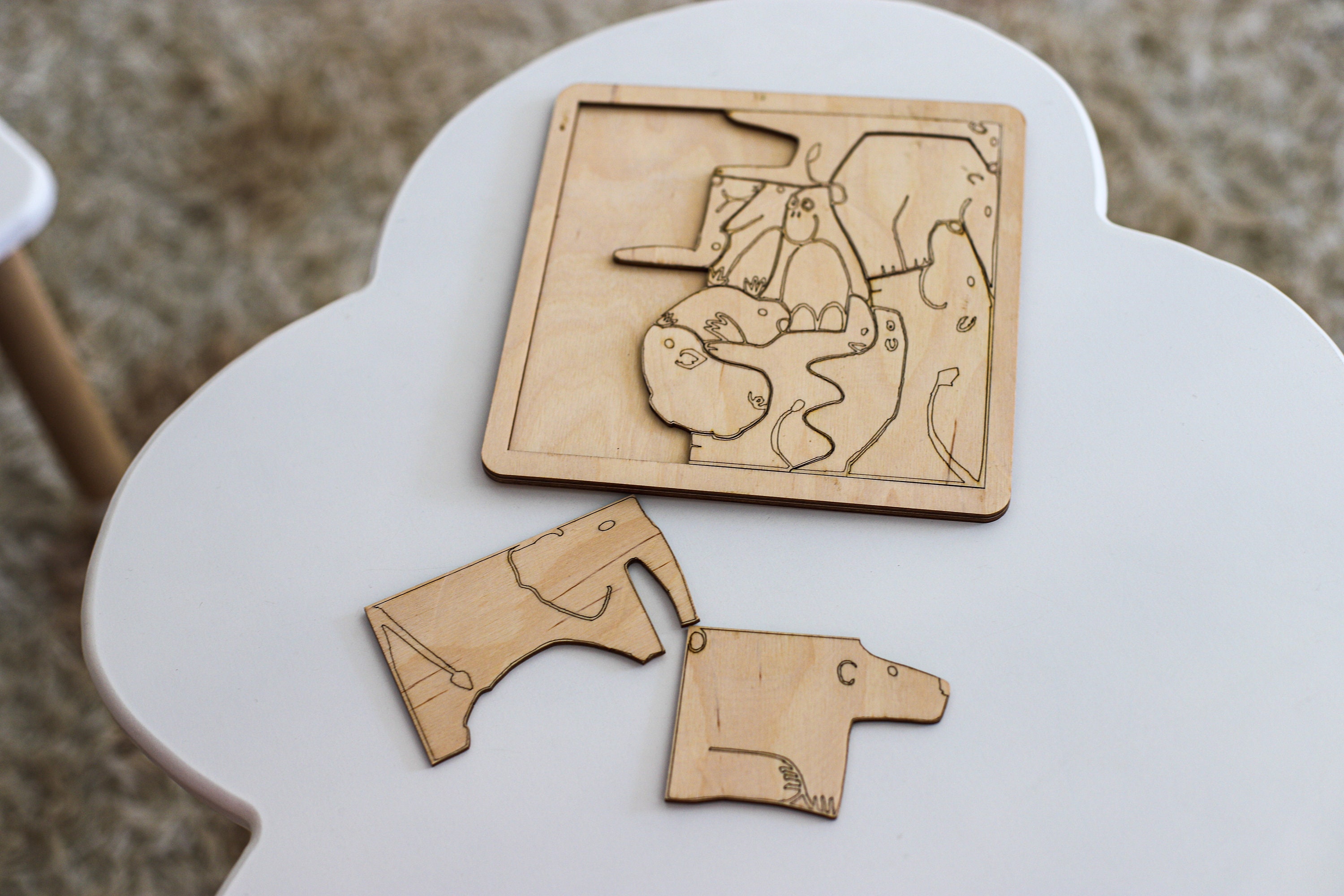 4 Educational Kids Animal Puzzle Svg Laser Cut Montessori Fruits Board ...