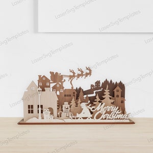 Lasergeschnittener Weihnachtsbaum Weihnachtsmann Rentier Tischdekoration SVG-Datei Glowforge Weihnachtsholzszene Dekoration SVG Weihnachtskomposition dxf