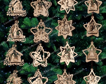 16 Nativity Ornament Laser Cut SVG Star Holy Family Tree Decor