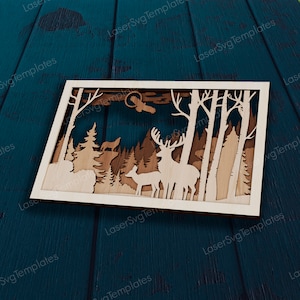 Multilayer mandala wall art panel laser cut svg template Glowforge 3D multi layer wooden wall art mandala deer dxf cut plan Digital file