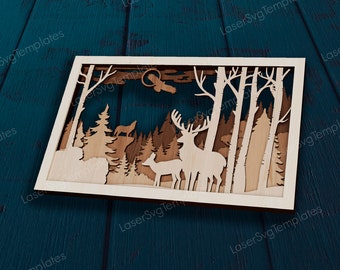 Multilayer Deer Forest Wall Art SVG Laser Cut Layered Panel Woodland