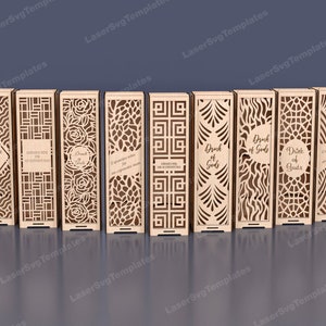 Wooden wine bottle gift box bundle laser cut svg file Glowforge bottle gift box holder svg cricut Gift box pattern dxf cnc vector template