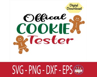 Oficjalny tester ciasteczek SVG, zabawny cytat świąteczny, piernikowy chłopiec i dziewczynka, świąteczna koszulka rodzinna dla dzieci zimowa, plik Cricut Silhouette PNG DXF
