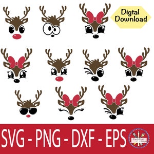 Reindeer SVG File, Reindeer Face svg, Reindeer Family SVG, Santa’s Reindeer, Boy Reindeer Svg, Girl Reindeer SVG, Christmas, Santa Reindeer