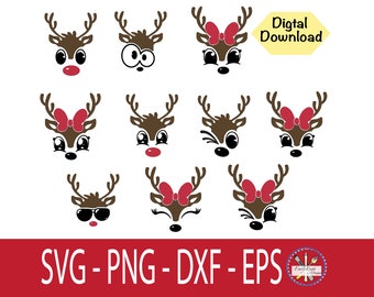 Reindeer SVG File, Reindeer Face svg, Reindeer Family SVG, Santa’s Reindeer, Boy Reindeer Svg, Girl Reindeer SVG, Christmas, Santa Reindeer