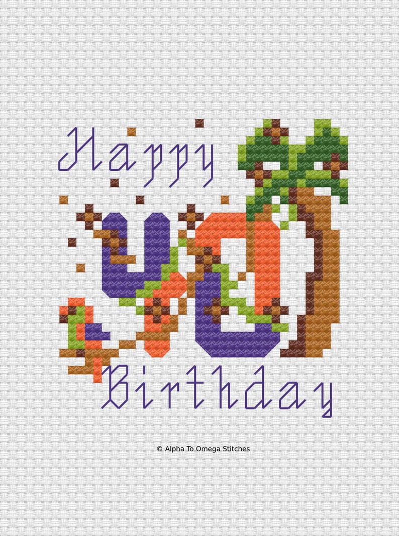 40th Birthday Cross Stitch Chart: Tropical Bird & Coconut Tree (PDF ...