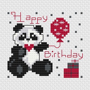 Ours panda mignon avec ballon Joyeux anniversaire souhaite point de croix motif numérique PDF pour cartes - Tableau numérique - Téléchargement instantané du fichier PDF