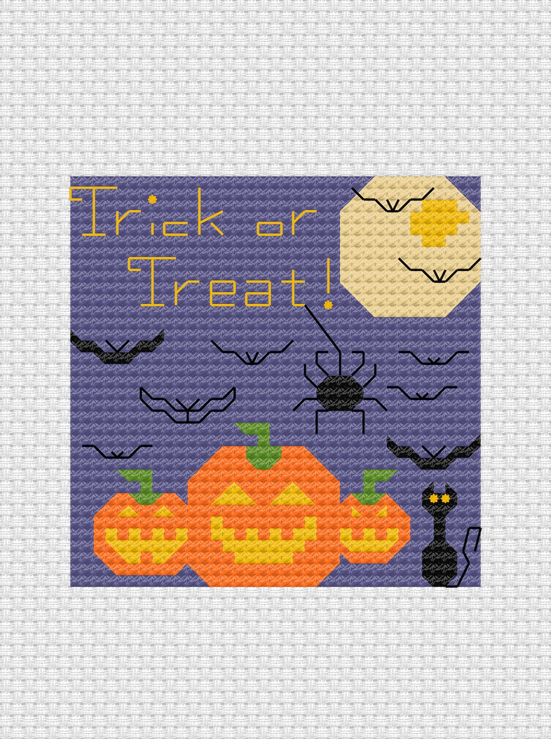 Halloween Trick or Treat Cross Stitch Pattern – Pumpkin, Cat (digital ...
