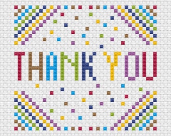 Thank you card cross stitch digital pattern / PDF instant download / bright and colourful easy and fun embroidery design