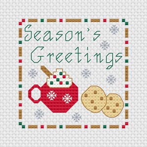 Seizoensgroeten Kerst warme chocolademelk en koekjes kruissteek digitaal patroon PDF - Digitale grafiek - PDF-bestand direct downloaden