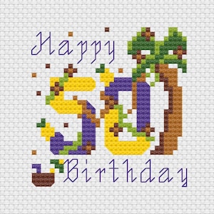 Carte de joyeux anniversaire au point de croix - Carte de joyeux anniversaire 50e anniversaire au point de croix - Carte de joyeux anniversaire - Modèle à téléchargement numérique