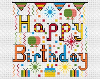 Happy Birthday cross stitch, digital pattern PDF - Digital chart - PDF File instant download